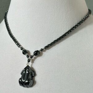 Cute Frog Hematite Stone Beaded Necklace Kidcore Emo Scene Animal Crossing Y2K